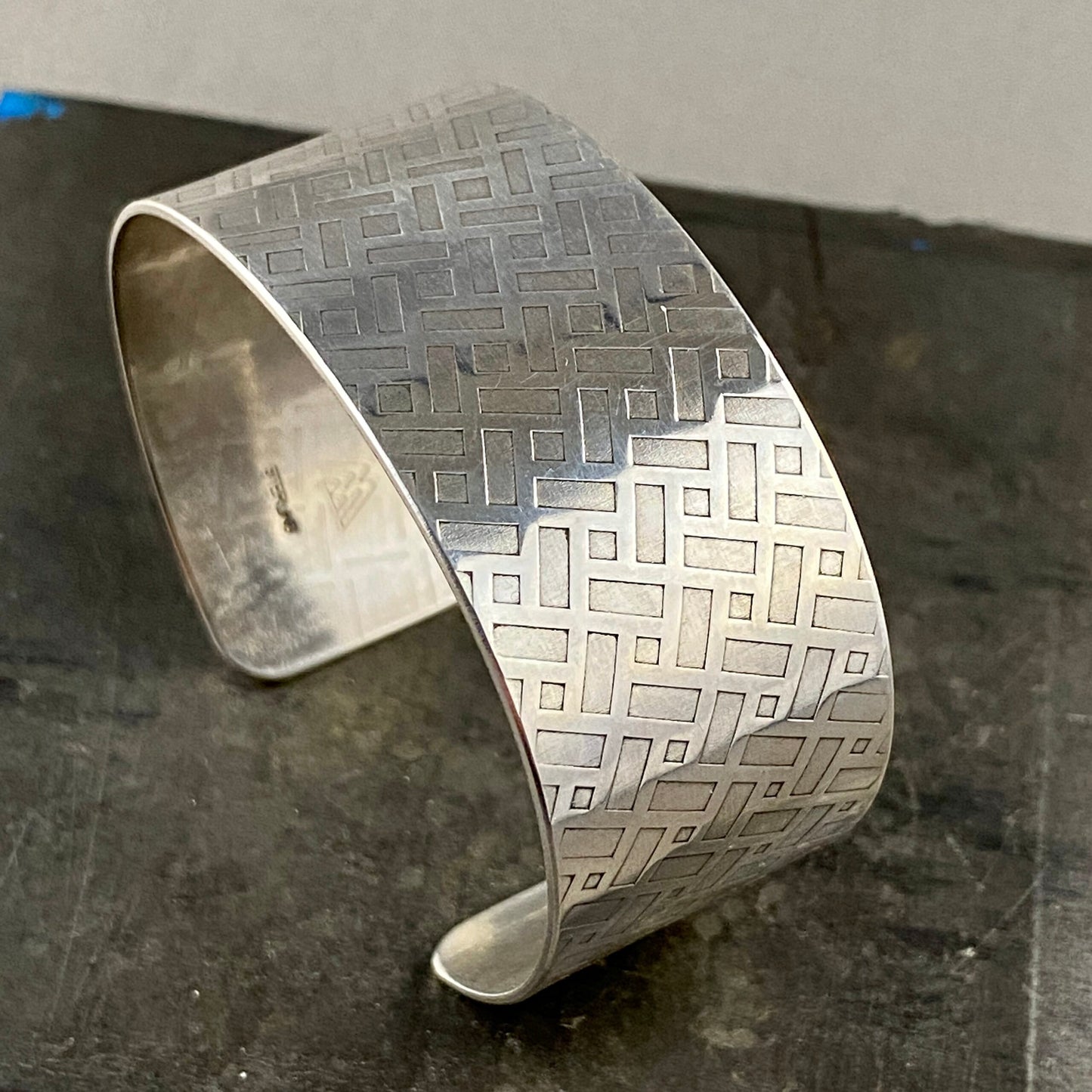 Sterling silver textured cuff, 7″ including opening